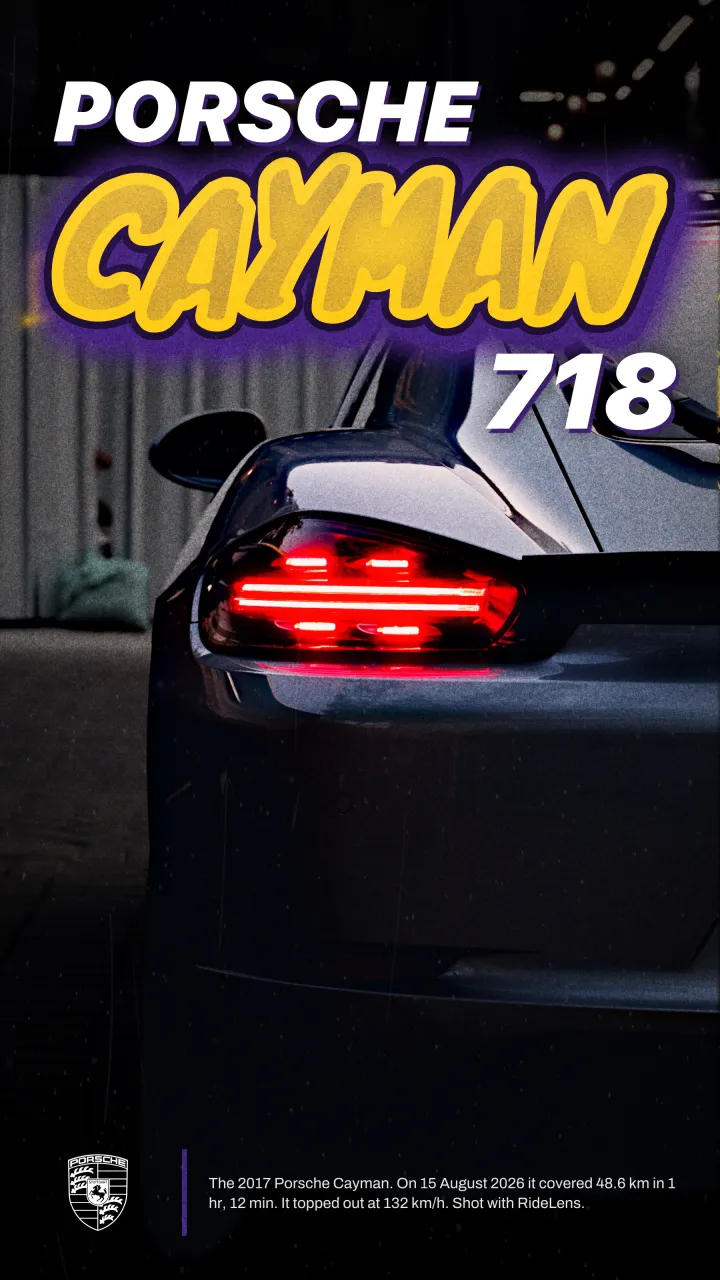 ‘Livery’ poster: yellow and pink race-livery type over the Cayman’s taillights